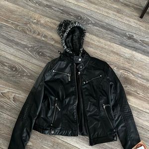 Hooded vegan leather jacket